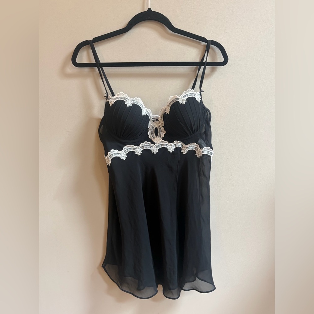 Linea Donatella Black Sheer Babydoll Coquette Lingerie Black & White Lace Padded